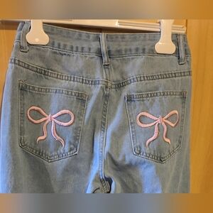 Shein Wide Leg Jeans Pink Bows On Back Pockets Junior's Size 26